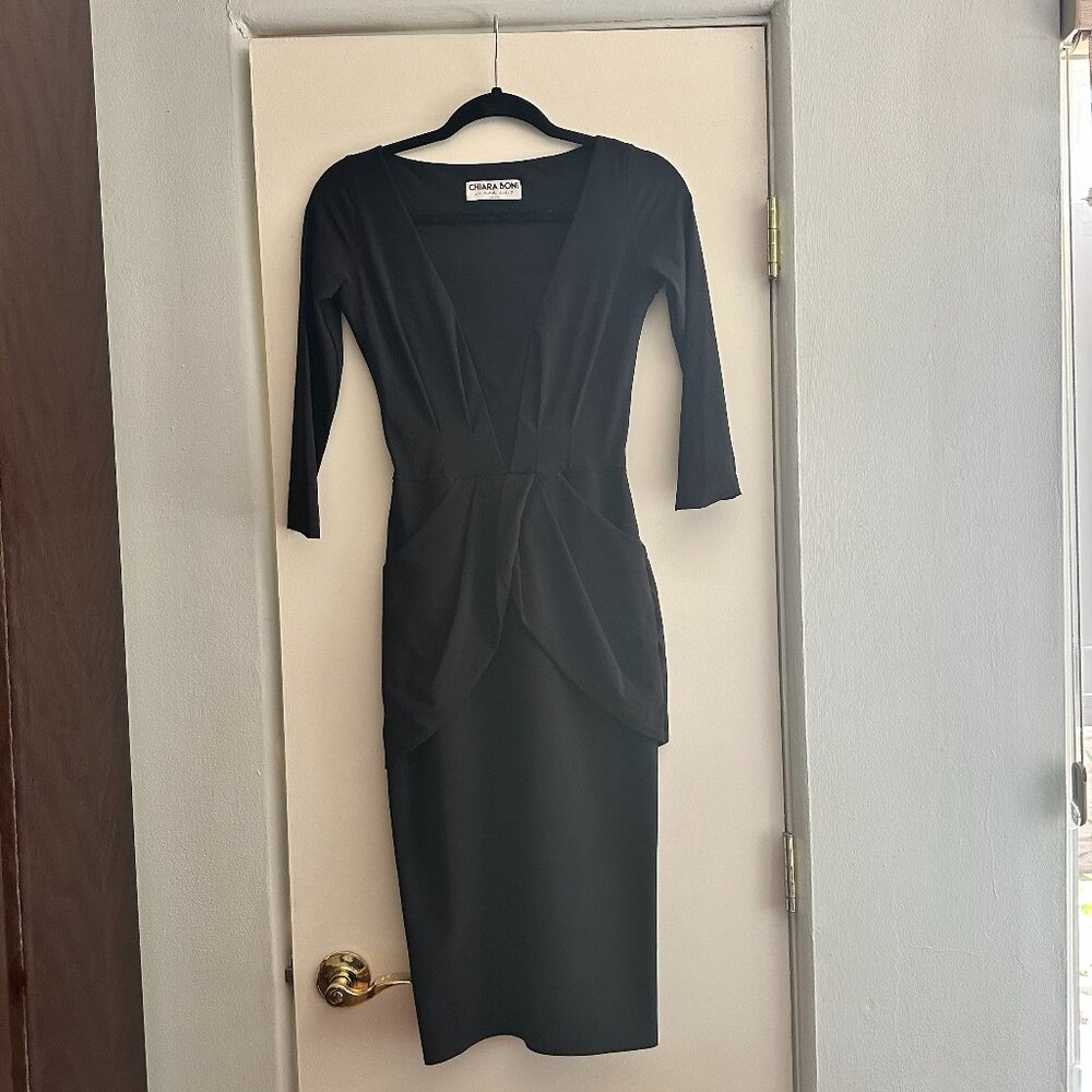 Chiara Boni La Petite Robe Black Midi Dress Size 38 (US Size 2/Small)